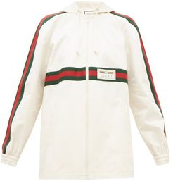 Web-striped Back-pleat Cotton Jacket - Womens - Ivory Multi