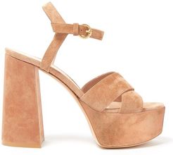 Crossover-front 70 Platform Suede Sandals - Womens - Nude