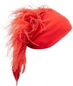 Feather-embellished Silk-georgette Headscarf - Womens - Red