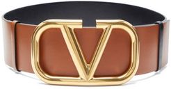 Reversible V-logo Leather Belt - Womens - Tan