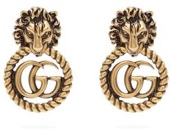 Lion-head Earrings - Womens - Gold