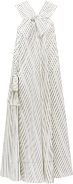 Bow Striped Cotton-blend Midi Dress - Womens - White/blue