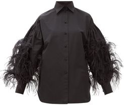 Feather-trimed Cotton-blend Poplin Shirt - Womens - Black