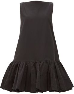 Ruffled-hem Cotton-blend Micro-faille Mini Dress - Womens - Black