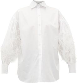 Feather-trimed Cotton Poplin Shirt - Womens - White