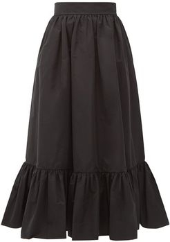 Ruffled-hem Cotton-blend Faille Midi Skirt - Womens - Black