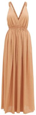 The Crossback Plunge Maxi Dress - Womens - Light Brown