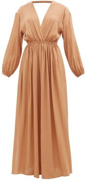 The Open Back Plunge Maxi Dress - Womens - Light Brown