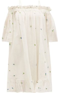 Garden Floral-embroidered Cotton-blend Gauze Dress - Womens - White Print