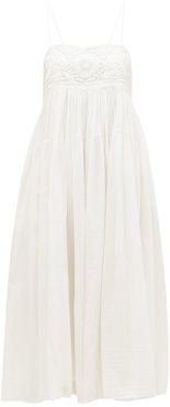 Viola Chrysanthemum-embroidered Cotton-blend Dress - Womens - White