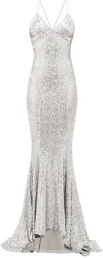 Fishtail-hem Sequinned Maxi Dress - Womens - Silver
