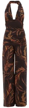 Bill Halterneck Wheat-print Jersey Jumpsuit - Womens - Brown Print