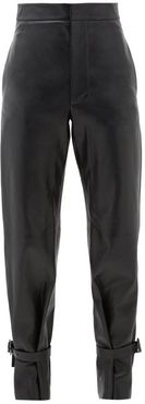 Tied-cuff Leather Wide-leg Trousers - Womens - Black