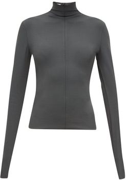 High-neck Long-sleeved Jersey Top - Womens - Dark Green