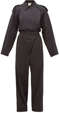 Belted Cotton-blend Wide-leg Trench Jumpsuit - Womens - Black