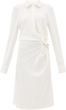 Point-collar Gathered Jersey Shirt Dress - Womens - White