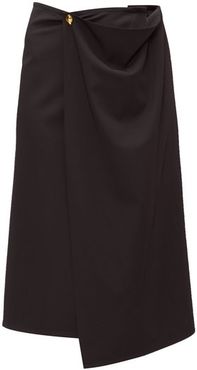 Draped Wool-twill Midi Skirt - Womens - Black