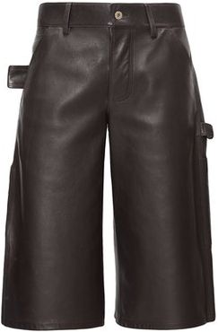Knee-length Leather Shorts - Womens - Dark Brown
