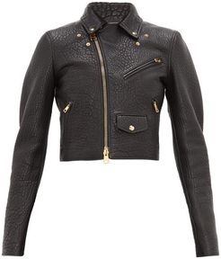 Cropped Tumbled-leather Biker Jacket - Womens - Black