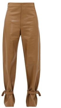 Buckle-cuffed Leather Wide-leg Trousers - Womens - Brown