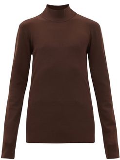High-neck Jersey Sweater - Mens - Brown