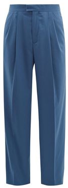 Pleated Wide-leg Cashmere-blend Twill Trousers - Mens - Blue