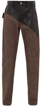 Bonded Leather-panel Jeans - Mens - Brown