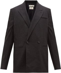 Double-breasted Wool-gabardine Suit Jacket - Mens - Grey