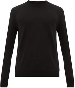 Ribbed-neckline Merino Wool Sweater - Mens - Black