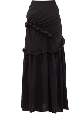 Pheodora Ruffle-trim Silk Crepe De Chine Skirt - Womens - Black