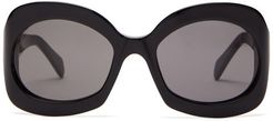 Round Acetate Sunglasses - Womens - Black
