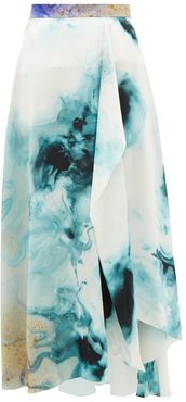 Zinja Swirl-print Silk Midi Skirt - Womens - Beige Print