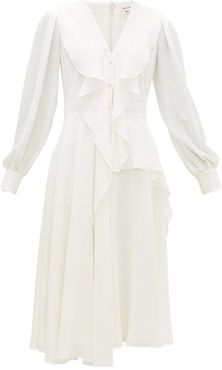 Ruffled Button-down Silk-georgette Midi Dress - Womens - White