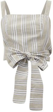 Pilos Cropped Striped Cotton-blend Top - Womens - Beige Stripe