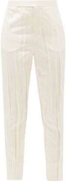 High-rise Pleated Satin Trousers - Womens - Ivory