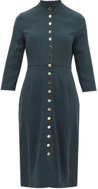 Juliette Buttoned Wool-crepe Dress - Womens - Dark Green