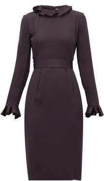 Jorja Ruffle-trim Crepe Dress - Womens - Navy