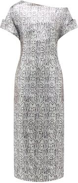 Asymmetric Snake-print Sequinned Dress - Womens - Silver