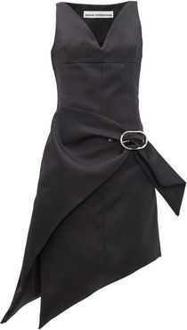 Asymmetric Buckled Satin Dress - Womens - Black