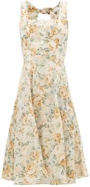 Troika Cutout-back Floral-print Linen Dress - Womens - Yellow Multi
