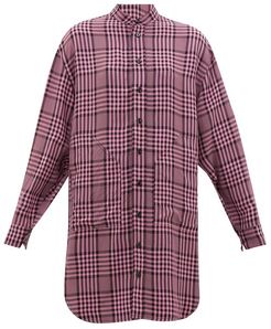 Longline Checked Poplin Shirt - Womens - Pink Multi