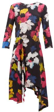 Handkerchief-hem Floral-print Satin Dress - Womens - Multi