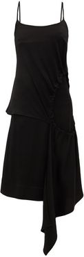 Drawstring Cut-out Satin Dress - Womens - Black