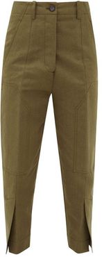 Slit-cuff Cotton And Linen-blend Cargo Trousers - Womens - Khaki