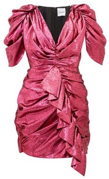 Ruffled Devoré-lamé Mini Dress - Womens - Fuchsia