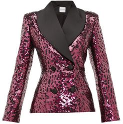 Shawl-lapel Double-breasted Sequined Jacket - Womens - Fuchsia