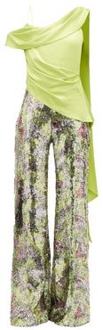 Draped-bodice Sequinned Jumpsuit - Womens - Green
