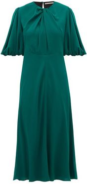 Magnolia Puff-sleeve Georgette Midi Dress - Womens - Dark Green