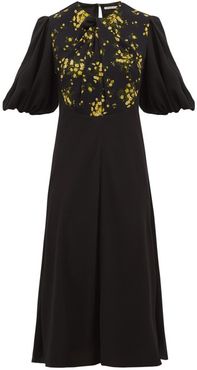 Magnolia Puff-sleeve Floral Georgette Midi Dress - Womens - Black Multi