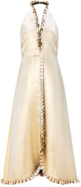 Moon Garden Halterneck Shot-lamé Dress - Womens - Gold